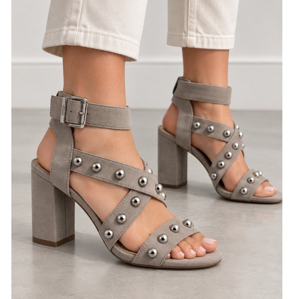 Circus by Sam Edelman Block Heel Sandals Womens 8.5 Grey Excellent Studded